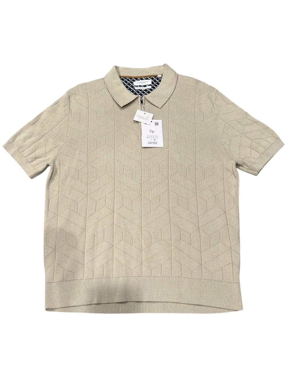 Denim & Flower Men's Short-Sleeve Textured Polo in Light Beige